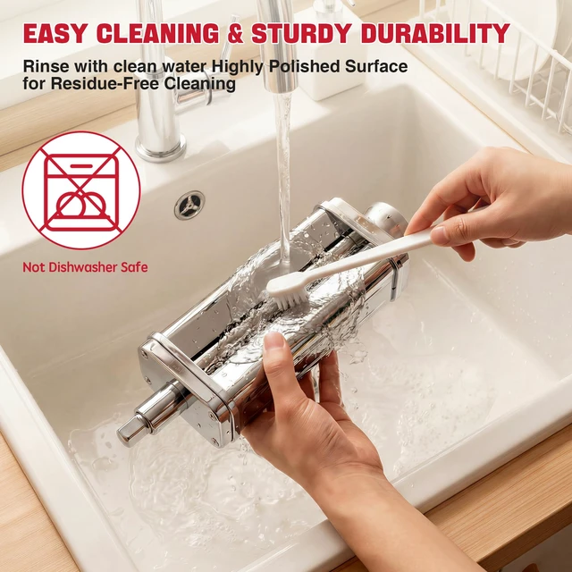 Alt view image 7 of 7 - 3PCS Pasta Maker Attachment for KitchenAid Stand Mixers, Stainless Steel Pasta Roller with Spaghetti & Fettuccine Cutter, 8 Adjustable Thickness Compatible with All KitchenAid Mixers
