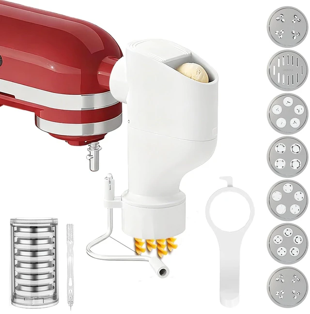 Main image of Gourmet Pasta Press Attachment for KitchenAid Stand Mixers, Pasta Maker Attachments with 7 Interchangeable Pasta Plates, Kitchen aid Pasta Attachment for Spaghetti Bucatini Fusilli l Macaroni