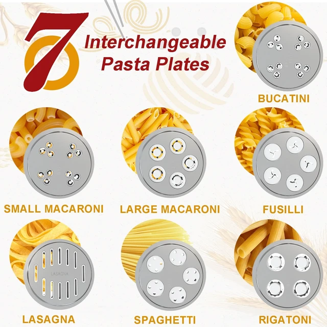 Alt view image 2 of 7 - Gourmet Pasta Press Attachment for KitchenAid Stand Mixers, Pasta Maker Attachments with 7 Interchangeable Pasta Plates, Kitchen aid Pasta Attachment for Spaghetti Bucatini Fusilli l Macaroni