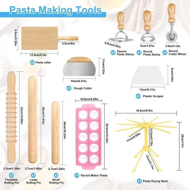 Alt view image 2 of 7 - Pasta Making Tools Set, 13 PCS Pasta Making Kit Pasta Making Accessories Homemade Noodle Kit Ravioli Cutter Set