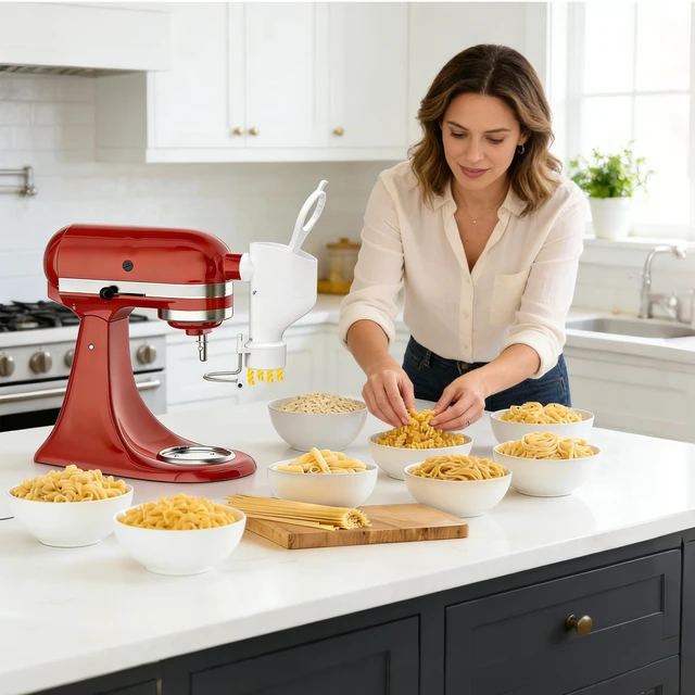Alt view image 3 of 7 - Gourmet Pasta Press Attachment for KitchenAid Stand Mixers, Pasta Maker Attachments with 7 Interchangeable Pasta Plates, Kitchen aid Pasta Attachment for Spaghetti Bucatini Fusilli l Macaroni