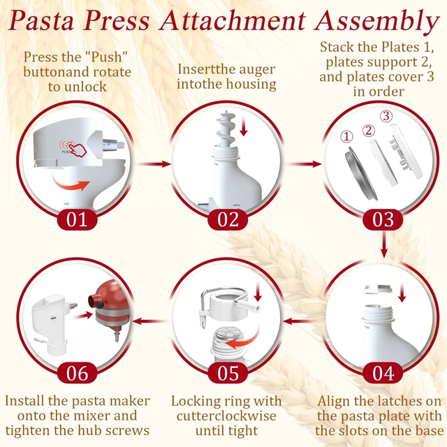 Alt view image 4 of 7 - Gourmet Pasta Press Attachment for KitchenAid Stand Mixers, Pasta Maker Attachments with 7 Interchangeable Pasta Plates, Kitchen aid Pasta Attachment for Spaghetti Bucatini Fusilli l Macaroni