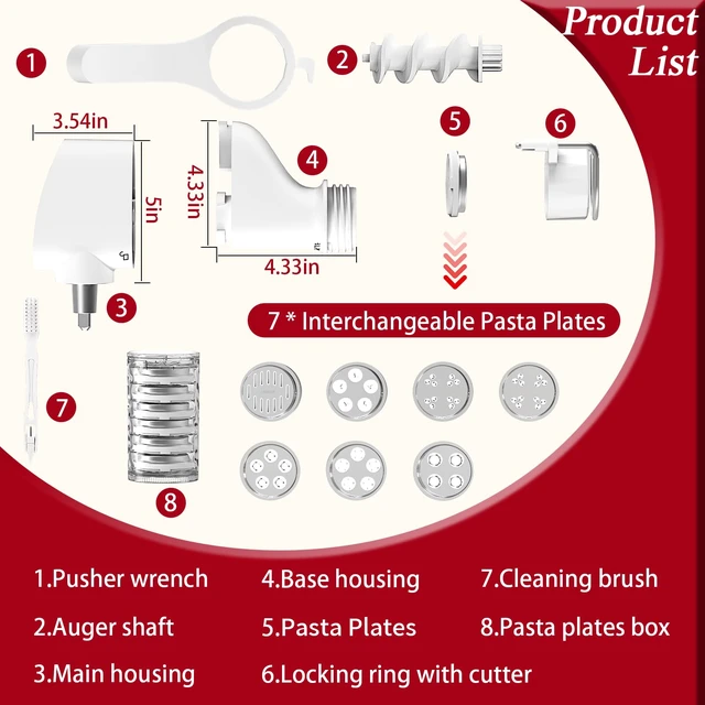 Alt view image 6 of 7 - Gourmet Pasta Press Attachment for KitchenAid Stand Mixers, Pasta Maker Attachments with 7 Interchangeable Pasta Plates, Kitchen aid Pasta Attachment for Spaghetti Bucatini Fusilli l Macaroni
