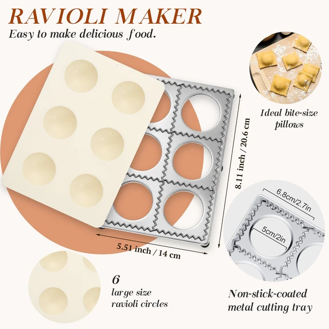 Alt view image 2 of 7 - Geetery 5 Pcs Ravioli Mold Set 2.7 Inch Squares Ravioli Maker Cutter Include 1 Raviolis Maker Press 3 Pasta Cutter Stamp Makers 1 Wood Rolling Pin Pasta Making Tool for Home Kitchen Supplies (6 Holes)