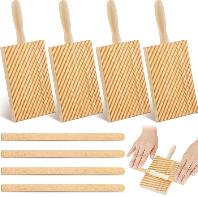 Main image of 4 Set Gnocchi Board Wood Pasta Board Beechwood with 4 Pieces Roller