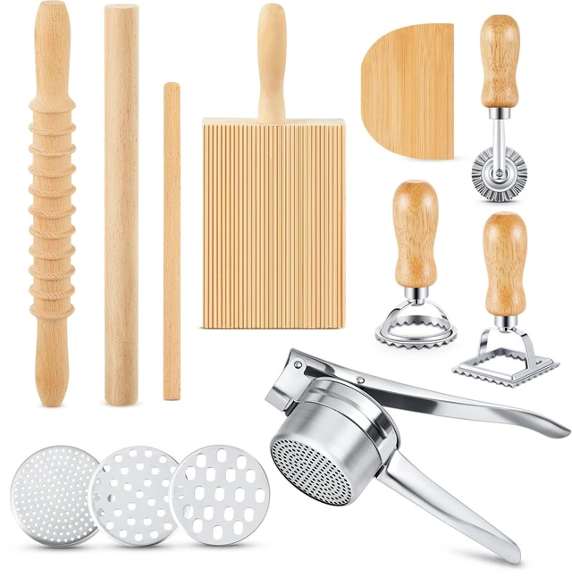 Main image of Tioncy 9 Pcs Pasta Making Tools Set, Wooden Gnocchi Board Potato Ricer