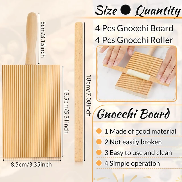 Alt view image 2 of 7 - 4 Set Gnocchi Board Wood Pasta Board Beechwood with 4 Pieces Roller
