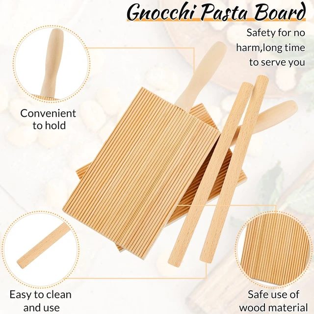 Alt view image 3 of 7 - 4 Set Gnocchi Board Wood Pasta Board Beechwood with 4 Pieces Roller