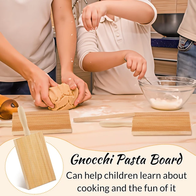 Alt view image 5 of 7 - 4 Set Gnocchi Board Wood Pasta Board Beechwood with 4 Pieces Roller