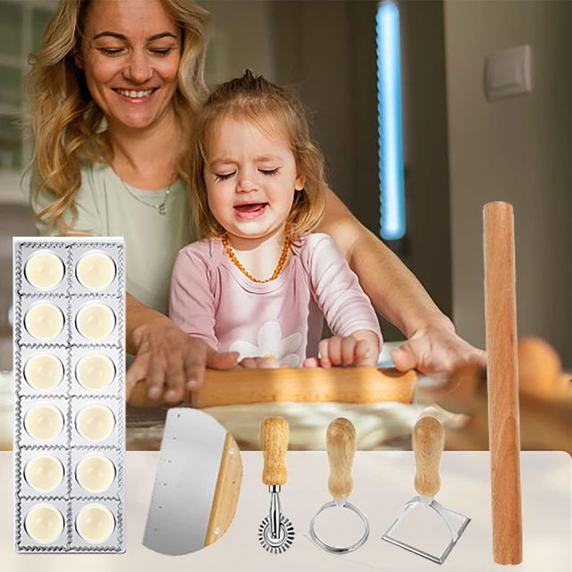 Alt view image 6 of 7 - 8 Pcs Ravioli Mold Set Include Ravioli Maker Press ,Dough Scraper, Dumpling Maker, Ravioli Maker Cutter set,Pasta Making Kit for Ravioli Press Mold,Suitable for Kitchen Beginners Gift (A)