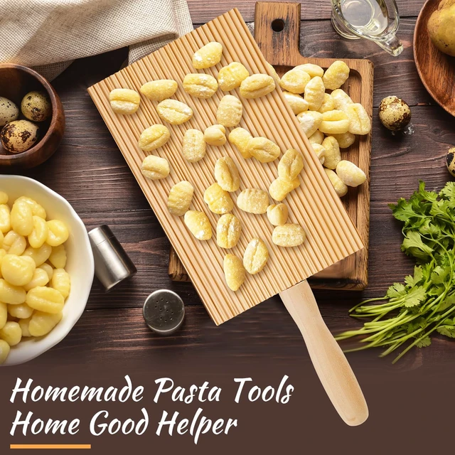 Alt view image 6 of 7 - 4 Set Gnocchi Board Wood Pasta Board Beechwood with 4 Pieces Roller
