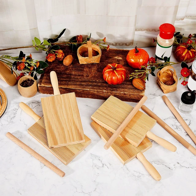 Alt view image 7 of 7 - 4 Set Gnocchi Board Wood Pasta Board Beechwood with 4 Pieces Roller