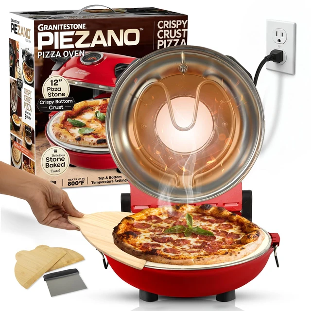 Main image of PIEZANO Crispy Crust Pizza Oven by Granitestone 12 Inch Electric Pizza Oven Indoor Countertop Maker with Ceramic Stone Heats up to 800F for Delicious Stone Baked Pizzeria Style Pizza at Home