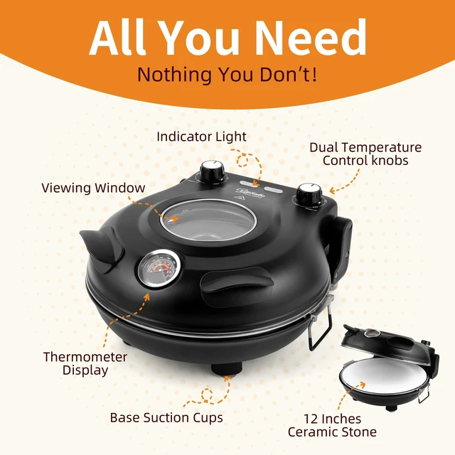Alt view image 2 of 7 - Electric-Pizza-Oven, 12'' Indoor-Electric-Pizza-Maker, 1200W, Black