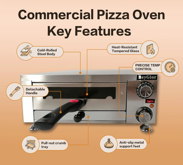 Alt view image 2 of 7 - Electric Pizza Oven Indoor,12 inch Countertop Pizza Maker with Viewing Window,Stainless Steel Commercial Pizza Oven, Removable Handle,Dual Baking Trays and Oven Mitts