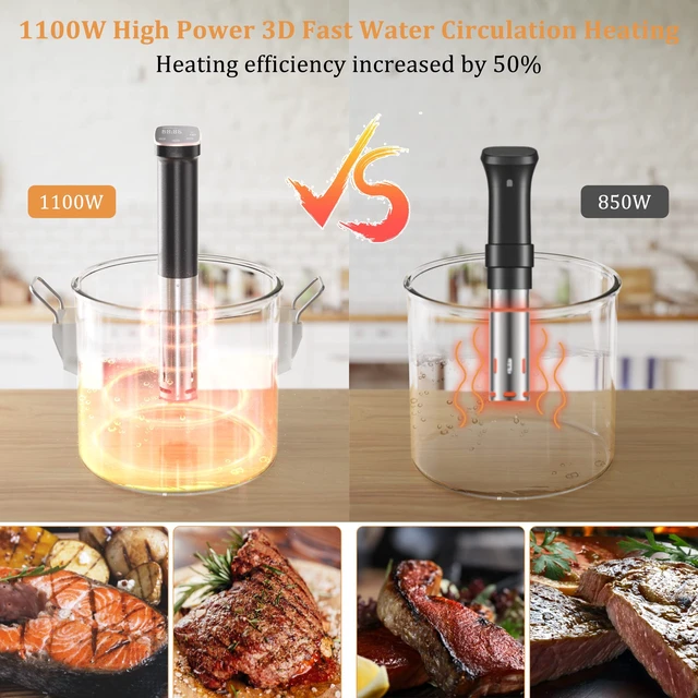 Alt view image 3 of 7 - Sous Vide Machine, WiFi APP Recipes Included, Sous Vide Cooker 1100W, Immersion Circulator Precisional Cooker with Accurate Temperature, Ultra Quiet, IPX7 Waterproof, Fast Heating and Time Control