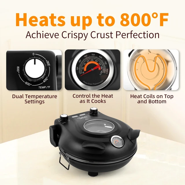 Alt view image 3 of 7 - Electric-Pizza-Oven, 12'' Indoor-Electric-Pizza-Maker, 1200W, Black