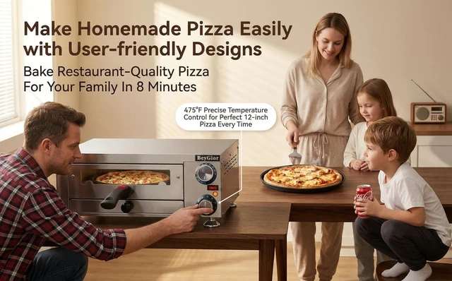 Alt view image 3 of 7 - Electric Pizza Oven Indoor,12 inch Countertop Pizza Maker with Viewing Window,Stainless Steel Commercial Pizza Oven, Removable Handle,Dual Baking Trays and Oven Mitts