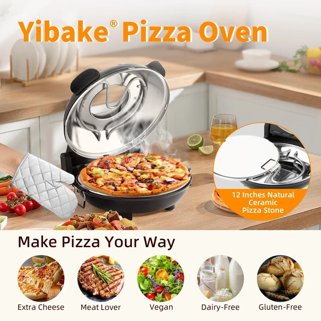 Alt view image 6 of 7 - Electric-Pizza-Oven, 12'' Indoor-Electric-Pizza-Maker, 1200W, Black