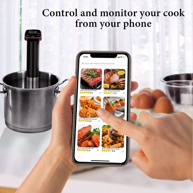 Alt view image 7 of 7 - Sous Vide Machine, WiFi APP Recipes Included, Sous Vide Cooker 1100W, Immersion Circulator Precisional Cooker with Accurate Temperature, Ultra Quiet, IPX7 Waterproof, Fast Heating and Time Control