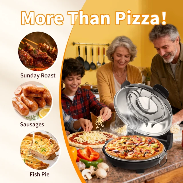 Alt view image 7 of 7 - Electric-Pizza-Oven, 12'' Indoor-Electric-Pizza-Maker, 1200W, Black