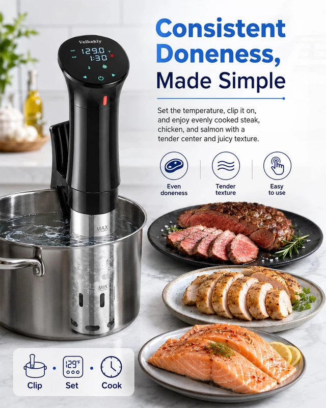 Alt view image 2 of 7 - 1100W Sous Vide Cooker with Precision Temperature Control & Digital Timer