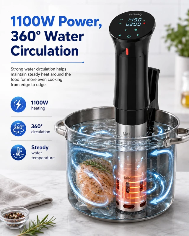 Alt view image 3 of 7 - 1100W Sous Vide Cooker with Precision Temperature Control & Digital Timer