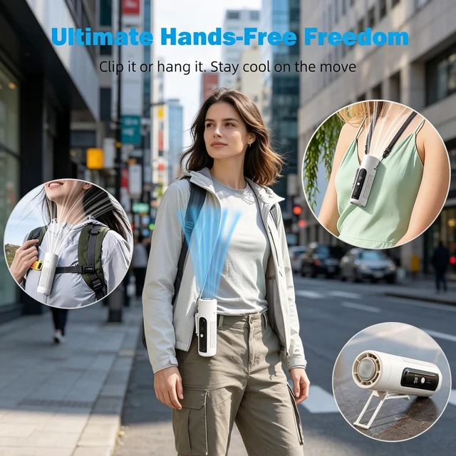 Alt view image 2 of 7 - Clip On Handheld Turbo Fan with Flashlight and Cooling, 3-in-1 Waist-Hanging/Desktop/Clip-on Personal Fan, USB-C Rechargeable Long-Lasting Battery for Travel Camping