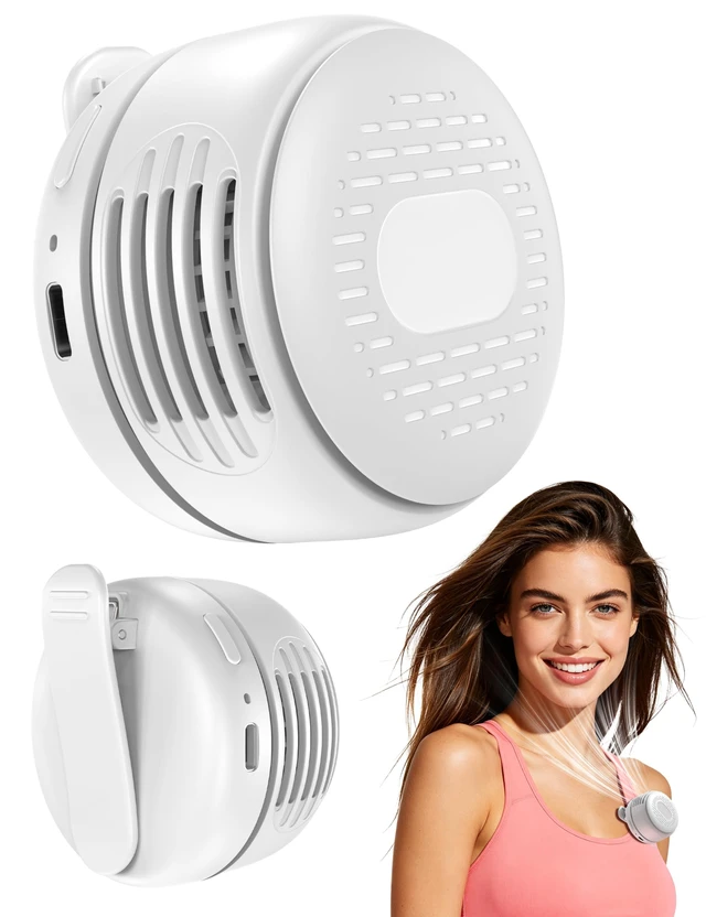 Main image of Portable Clip On Mini Fan, Personal Wearable Bladeless Fan with Sturdy Clip for Shirt Waist Bag Strap & Baby Carrier, Lightweight 2.89oz Rechargeable Whirlwind Fans for Work Travel Theme Park Wedding