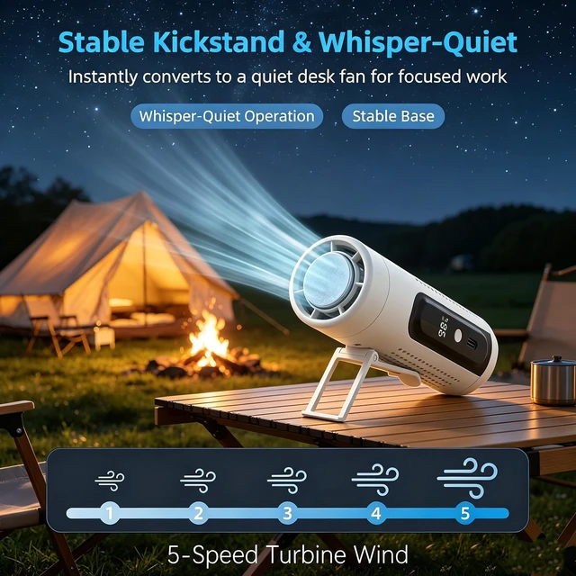 Alt view image 3 of 7 - Clip On Handheld Turbo Fan with Flashlight and Cooling, 3-in-1 Waist-Hanging/Desktop/Clip-on Personal Fan, USB-C Rechargeable Long-Lasting Battery for Travel Camping