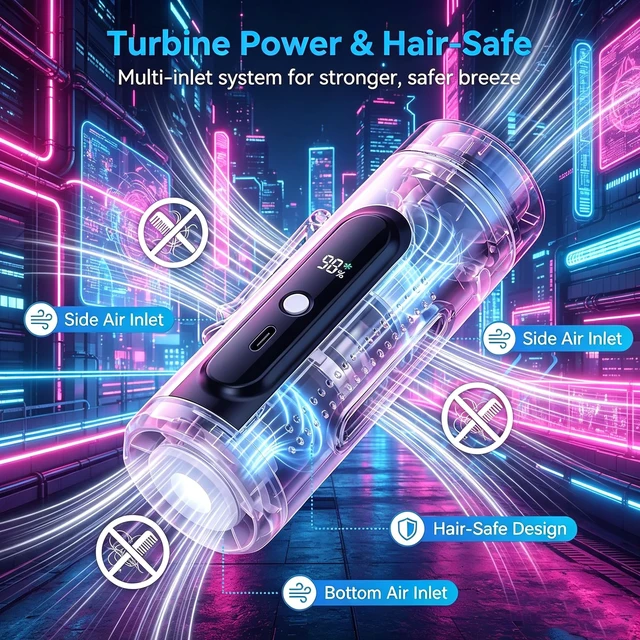 Alt view image 5 of 7 - Clip On Handheld Turbo Fan with Flashlight and Cooling, 3-in-1 Waist-Hanging/Desktop/Clip-on Personal Fan, USB-C Rechargeable Long-Lasting Battery for Travel Camping