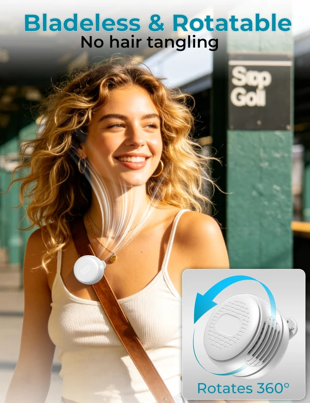 Alt view image 4 of 7 - Portable Clip On Mini Fan, Personal Wearable Bladeless Fan with Sturdy Clip for Shirt Waist Bag Strap & Baby Carrier, Lightweight 2.89oz Rechargeable Whirlwind Fans for Work Travel Theme Park Wedding