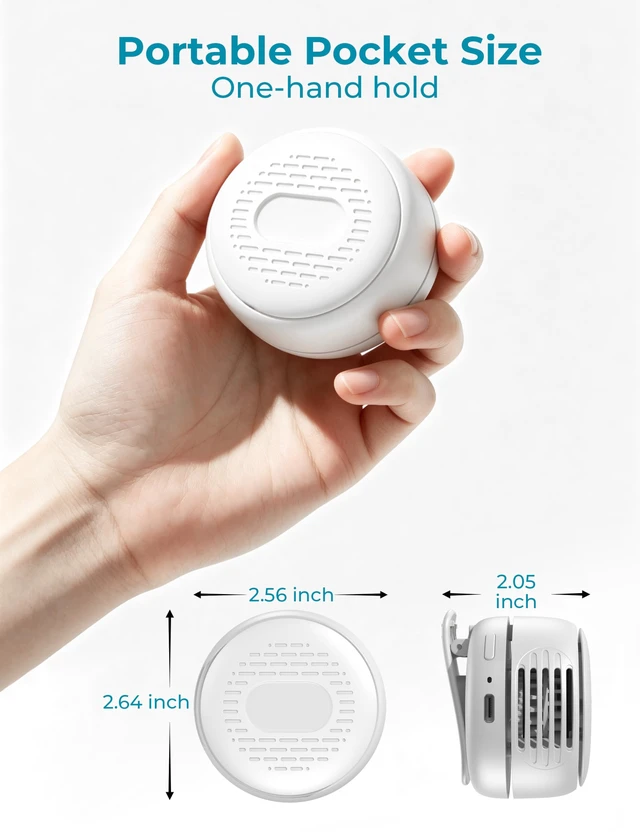 Alt view image 6 of 7 - Portable Clip On Mini Fan, Personal Wearable Bladeless Fan with Sturdy Clip for Shirt Waist Bag Strap & Baby Carrier, Lightweight 2.89oz Rechargeable Whirlwind Fans for Work Travel Theme Park Wedding