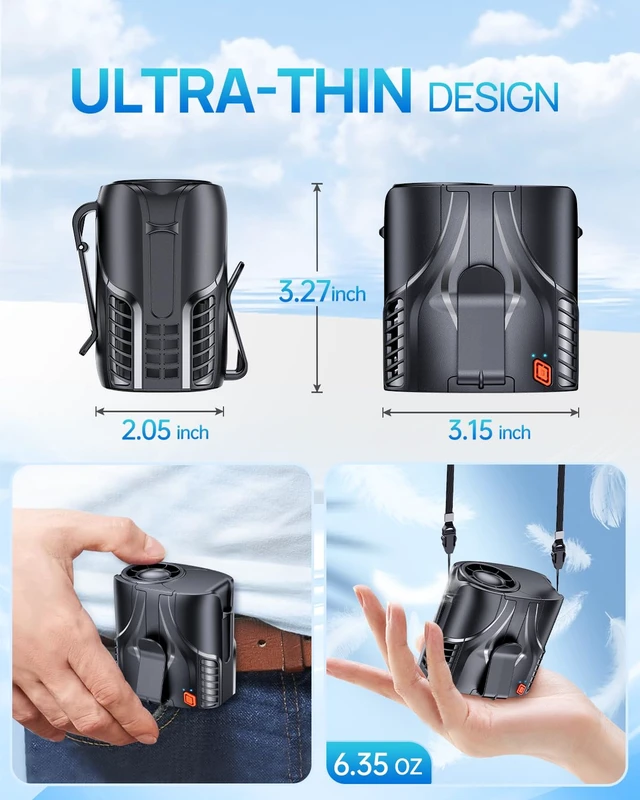 Alt view image 4 of 7 - Portable Personal Waist Fan& Neck Fan, 14000RPM Brushless Motor, 40H Runtime Rechargeable, 6-Speed Quiet Operation, Clip-On Personal Body Cooling for Camping/Worksites/Outdoor