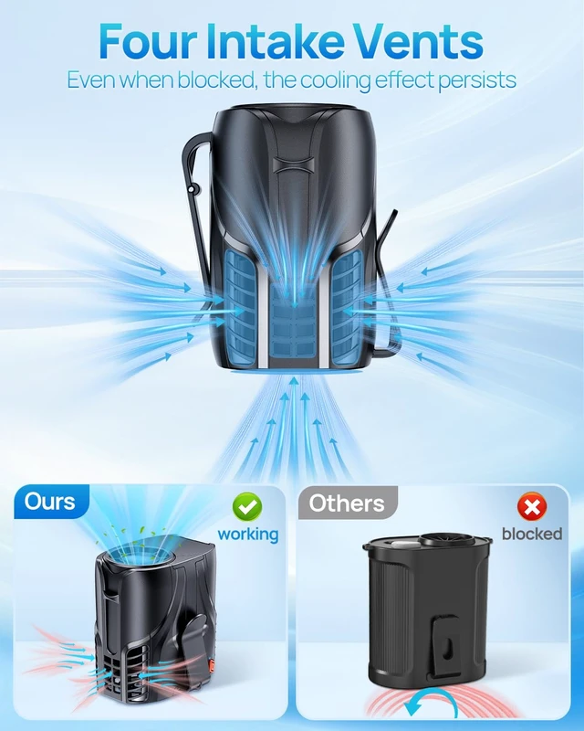 Alt view image 5 of 7 - Portable Personal Waist Fan& Neck Fan, 14000RPM Brushless Motor, 40H Runtime Rechargeable, 6-Speed Quiet Operation, Clip-On Personal Body Cooling for Camping/Worksites/Outdoor