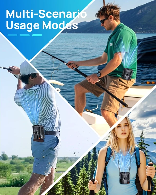 Alt view image 7 of 7 - Portable Personal Waist Fan& Neck Fan, 14000RPM Brushless Motor, 40H Runtime Rechargeable, 6-Speed Quiet Operation, Clip-On Personal Body Cooling for Camping/Worksites/Outdoor