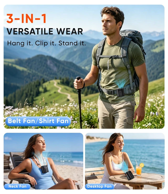 Alt view image 5 of 7 - AI Portable Waist Fan, 15,000RPM, 30H Cooling Hands-Free Personal Fan