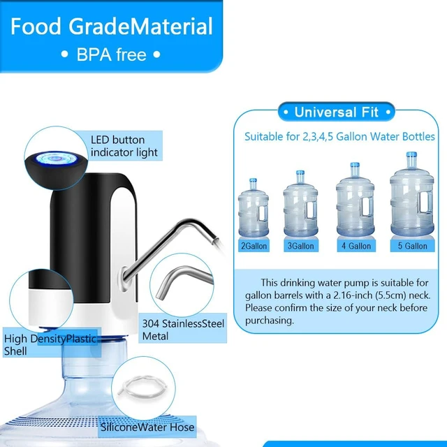 Alt view image 7 of 7 - 5 Gallon Water Dispenser Automatic contactless Electric Portable Drinking Water Bottle Pump,Smart USB Charging, for Camping Rechargeable 5 Gallon jug Pump (Black)