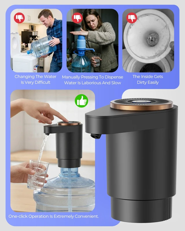 Alt view image 2 of 7 - Water Jug Pump for 5 Gallon Bottle Portable Electric USB-C Charging Dispenser, Dual Powerful Motors, Fast Flow, Fits 2-5 Gallon Jugs Ideal for Home, Office, Camping, RV, Black