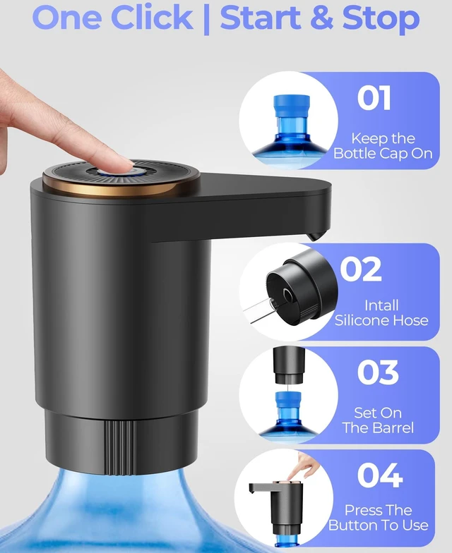 Alt view image 4 of 7 - Water Jug Pump for 5 Gallon Bottle Portable Electric USB-C Charging Dispenser, Dual Powerful Motors, Fast Flow, Fits 2-5 Gallon Jugs Ideal for Home, Office, Camping, RV, Black