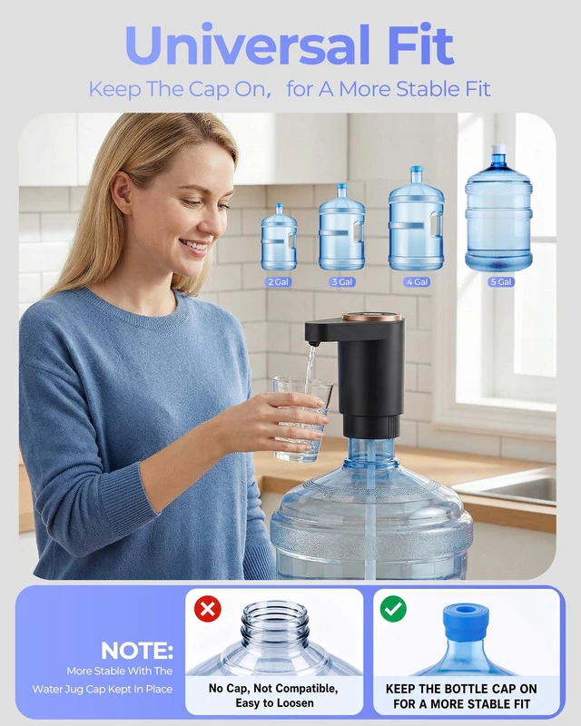 Alt view image 5 of 7 - Water Jug Pump for 5 Gallon Bottle Portable Electric USB-C Charging Dispenser, Dual Powerful Motors, Fast Flow, Fits 2-5 Gallon Jugs Ideal for Home, Office, Camping, RV, Black