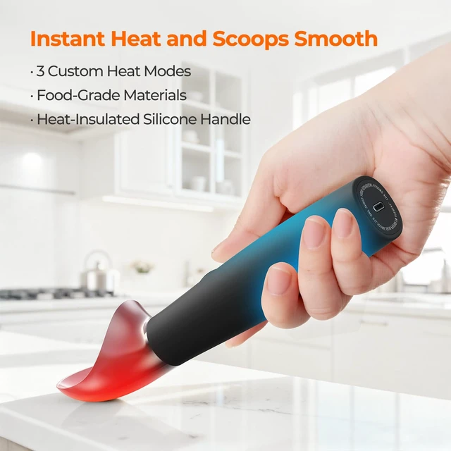 Alt view image 2 of 7 - Heated Ice Cream Scoop with On/Off Switch, Electric Ice Cream Scooper for Hardened Ice Cream, Gelato, Sorbet, Melon, Waterproof IPX7, Handheld Heating Up to 160°F, Rechargeable with LED Display, Black