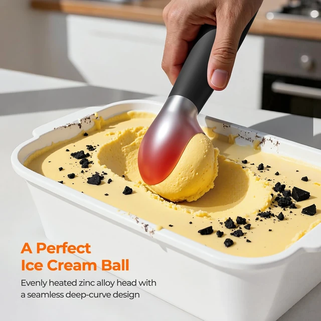 Alt view image 5 of 7 - Heated Ice Cream Scoop with On/Off Switch, Electric Ice Cream Scooper for Hardened Ice Cream, Gelato, Sorbet, Melon, Waterproof IPX7, Handheld Heating Up to 160°F, Rechargeable with LED Display, Black