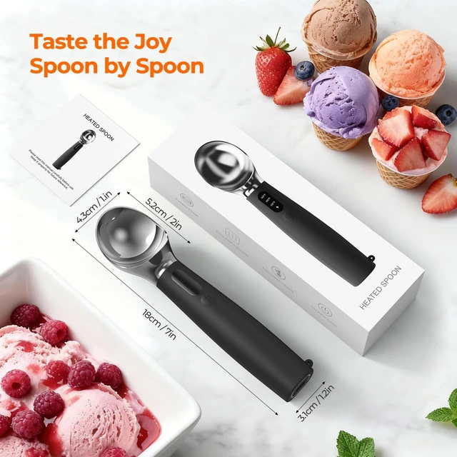 Alt view image 7 of 7 - Heated Ice Cream Scoop with On/Off Switch, Electric Ice Cream Scooper for Hardened Ice Cream, Gelato, Sorbet, Melon, Waterproof IPX7, Handheld Heating Up to 160°F, Rechargeable with LED Display, Black