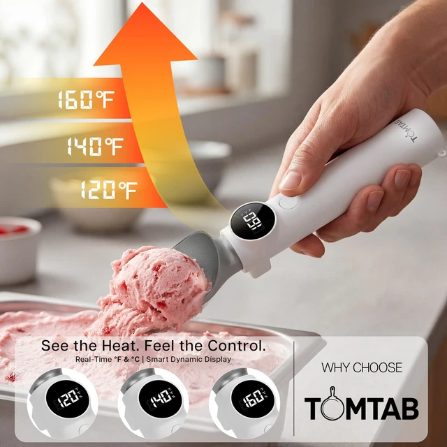 Alt view image 2 of 7 - Heated Ice Cream Scoop, Rechargeable Electric Ice Cream Scooper with Smart / Dynamic Display, 3-Level Heat (120-160), IP67, Effortless Serving for Senior & Weak Hands