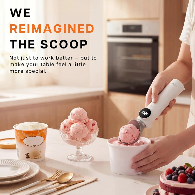 Alt view image 5 of 7 - Heated Ice Cream Scoop, Rechargeable Electric Ice Cream Scooper with Smart / Dynamic Display, 3-Level Heat (120-160), IP67, Effortless Serving for Senior & Weak Hands