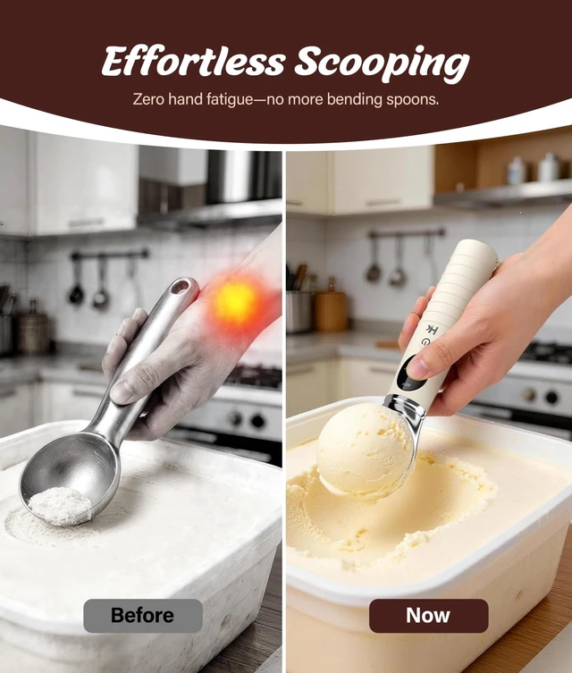 Alt view image 6 of 7 - Heated Ice Cream Scoop with Removable Head, 2500mAh Electric Ice Cream Scooper with 4-Temp Settings, LED Display & IPX6 Waterproof, Perfect for Hard Ice Cream and Frozen Yogurt