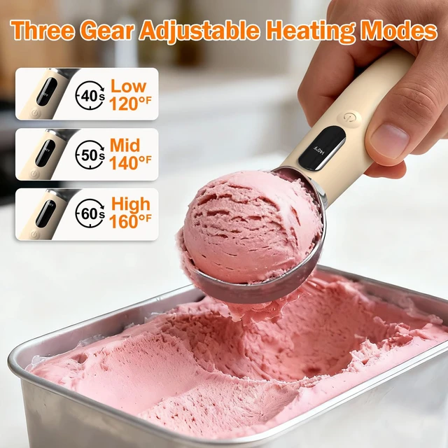 Alt view image 2 of 7 - Heated Ice Cream Scoop, 3-Temp Electric Cordless Warming Scooper