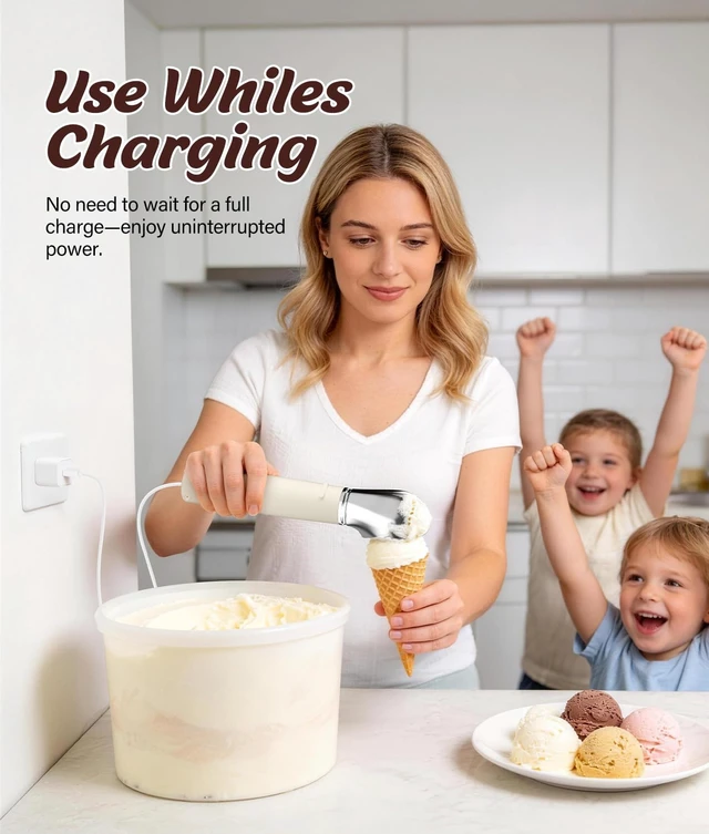 Alt view image 7 of 7 - Heated Ice Cream Scoop with Removable Head, 2500mAh Electric Ice Cream Scooper with 4-Temp Settings, LED Display & IPX6 Waterproof, Perfect for Hard Ice Cream and Frozen Yogurt