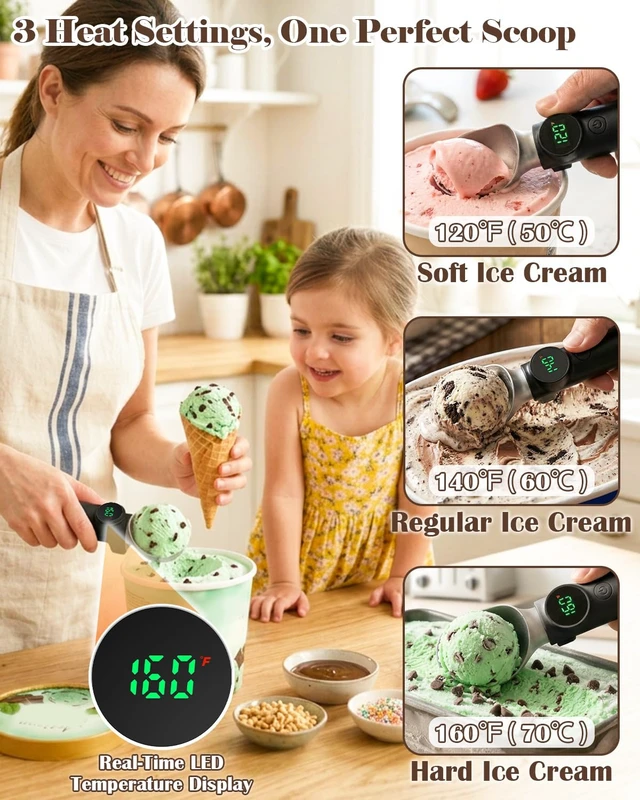 Alt view image 3 of 7 - Heated Ice Cream Scoop Rechargeable, Electric Scooper with Drip-Proof Stand